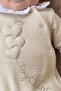 Seasonal Long Sleeve Baby Girl Romper with Collar, 100% Cotton, Snap Fasteners, with Booties, 3-9 Months, Beige - 2