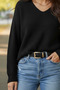 Women's Black V-Neck Comfortable Fit Knitwear Sweater - 5