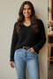 Women's Black V-Neck Comfortable Fit Knitwear Sweater - 2