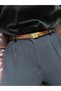Glide Stripe Patterned Women's Gold Buckle Belt Waist Belt Coat Belt Dress Belt Trouser Belt - 2