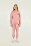 Basic Girl's Tracksuit Set with Hooded Print Detail and Steel Interlock Fabric