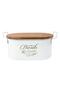 White Wrought Iron Wooden Covered Bread Bowl with Cutting Board - 2