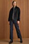Snap Closure Pat Detailed Short Coat Black 3163