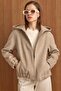 Hooded Buy Lastikli Oversized Short Coat Stone 3162 - 4