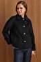 Snap Closure Pat Detailed Short Coat Black 3163 - 2