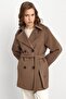 Epaulette Detailed Oversize Short Coat Mink 3149 - 5