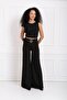 Flared Leg Scuba Crepe Trousers with Side Fabric Covering Belt| Pnt33393 Black - 2