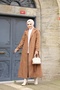 Seasonal Premium Double-Breasted Collar Lined Long Women's Hijab Trench Coat Camel - 4