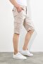 Men's Beige Color Cargo Stretch Fabric Slim Fit Capri Shorts with Side Pockets - 4