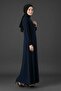 Medina Silk Mevlana Cut Loose Fit Robe with Pockets and Belt, Navy Blue - 6