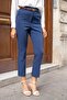 Women's High Waist Side Pocket Ankle Length Belt Lightweight Lycra Fabric Trousers(Including Belt)-Navy - 3