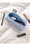 Blue Striped Single Compartment Pencil Case Washable Zippered School Blue Pencil Case - 3