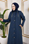 Hooded Chain Detailed Quilted Cap Tsd250162 Navy Blue - 2