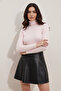 Light Pink Turtleneck Ribbed Knitwear Sweater - 2