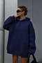 Navy Blue Unisex Soft Fabric Oversize Fit Hooded Sweatshirt Fleece Lined Hooded Sweatshirt