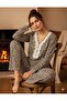 Leopard Patterned Cotton Combed Fabric Pajama Set