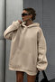 Beige Unisex Soft Fabric Oversize Fit Fleece Lined Hooded Sweatshirt Hoodie