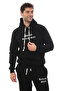 Black Stylish Men's Tracksuit Set with Fleece Inside, Elasticated Cuffs, Pockets, Hooded, Embroidery Detail, Compact Set - 6