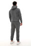Dark Gray Fleece Men's Tracksuit Set with Elasticated Legs and Pockets, Hooded Embroidery Details, Compact Set - 2