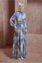 Belted Patterned Chiffon Satin Dress 44562