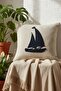 Navy Blue Sailboat Straw Look Woven Punch Throw Pillow Cover