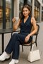 Crepe Fabric Stripe Pattern High-Waist Trousers Vest Set - 4
