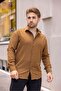 Men's Loose Fit Patterned Caramel Linen Shirt - 4