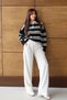 Women's Polo Neck Oversized Striped Knitwear Sweater 1128 - 5