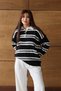 Women's Polo Neck Oversized Striped Knitwear Sweater 1128 - 8