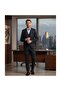 Slim Fit Navy Plaid Check Plain Mono Neck Double Slit Lined Suit Dress