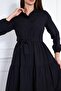 Women's Layered Shirt Collar Stylish Black Long Dress - 2