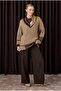Striped Detailed Textured Sweater Mink