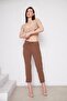 Women's Elastic Waist Aerobin Double Leg Brown Trousers - 6