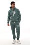 Men's Petrol Green Hooded Kangaroo Pocket Fleece-Lined 3 Thread Winter Fleece Lined Tracksuit Set
