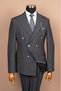Gray-Smoked Slim Fit Bone Button Double-Breasted Suit – Slimfit, Please Choose 1 Size Larger. - 2