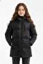 Girl's Black Fiber Hooded Windproof Inflatable Winter Jacket - 3