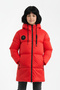 Girl's Red Fiber Hooded Windproof Puffer Winter Jacket - 4