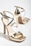 Women's Gold Platform Heeled Shoes - 4
