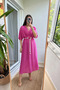 Summer Wraped Collar Belted Slit Dress - 2