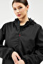 Women's Black Lined Hooded Raincoat with Pockets - Windbreaker Jacket - 3