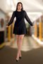 Women's Evening Dress - Pleated Skirt, Tweed Fabric, Long Sleeves, Midi Length 021 - 6