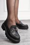 Casual Women's Loafer V Buckle Thick Heeled Serrated Sole Oval Toe Loafers 7455 - 745