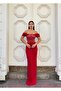 STRETCHY FABRIC SCUBA FRONT STONE DETAIL EVENING Dress 583329 Red
