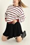 Women's Cool Oversize Fit Crew Neck Thick Basic Three Thread Inside Raised Striped Sweatshirt