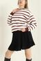 Women's Cool Oversize Fit Crew Neck Thick Basic Three Thread Inside Raised Striped Sweatshirt - 3