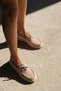 Women's Genuine Leather Lace-Up Loafer Casual Shoes Enita Beige Suede - 4