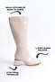 Women's Below Knee Patent Leather Cream Heeled Shiny Detailed Zippered Long Boots - 3