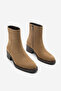 Women's Zippered Heeled Casual Boots Huna Tan Suede - 5