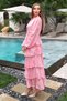 Pink Flounce Striped Layered Dress - 3