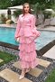 Pink Flounce Striped Layered Dress - 5